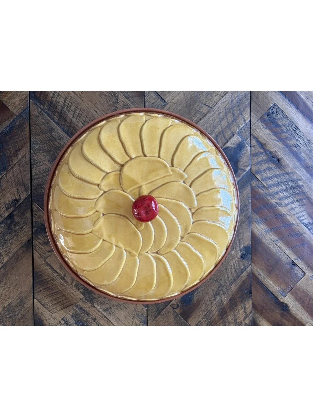 Vintage Covered Apple Pie Plate Keeper Terracotta - Pie Dish with Lid - Italy
